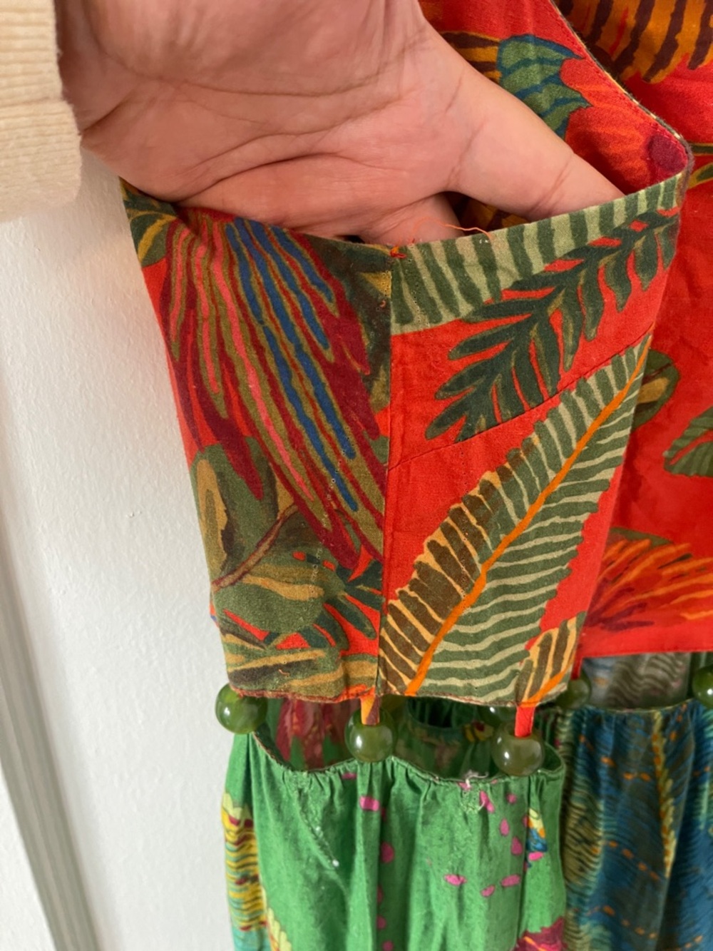 FARM Rio Colorful Mixed-Print Tiered Beased Midi Dress in Red, Green & Blue - Picture 12 of 16